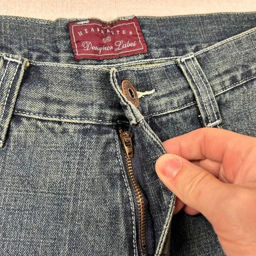 Headmaster Designer Label Jeans Mens 32x32 Baggy Wide Leg Husky Patch Y2K Skater